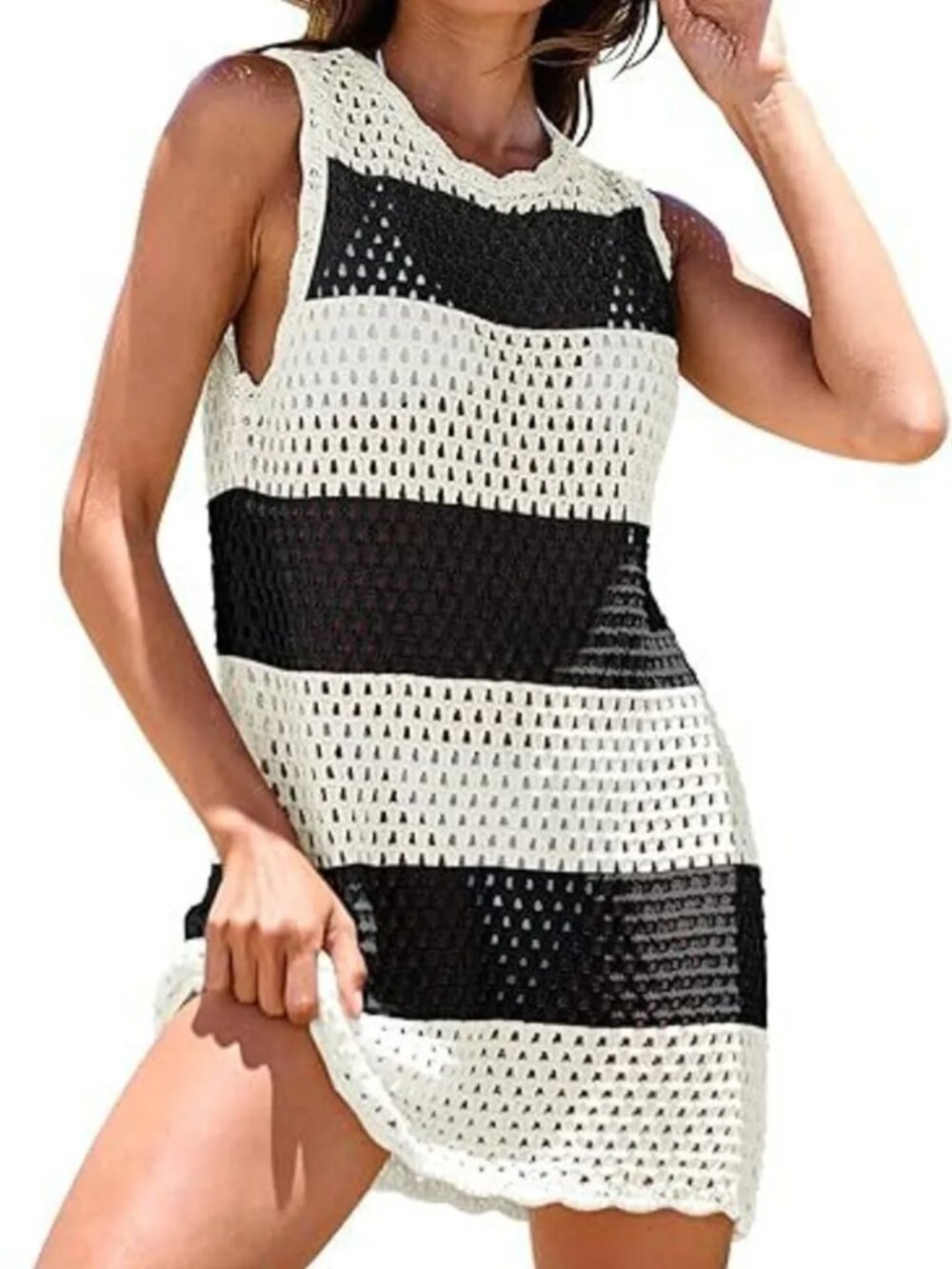Color Block Openwork Sleeveless Cutout Back Cover-Up - Picture 4 of 15